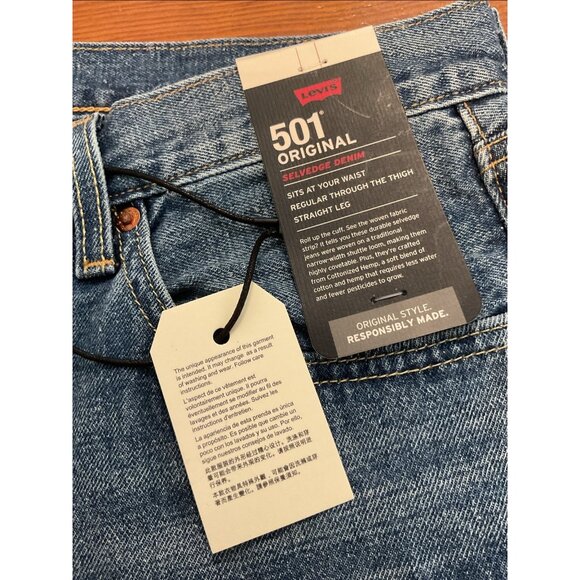 Levi's Jeans Premium 501 Straight Fit Selvedge Button Fly Blue 34X32 NWT - Picture 2 of 13